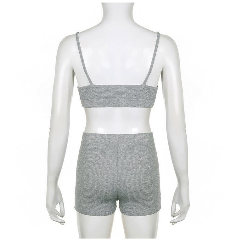 Pull tricoté à fermeture éclair, col en V, soutien - gorge triangle, short, costume trois pièces décontracté - KaoKao