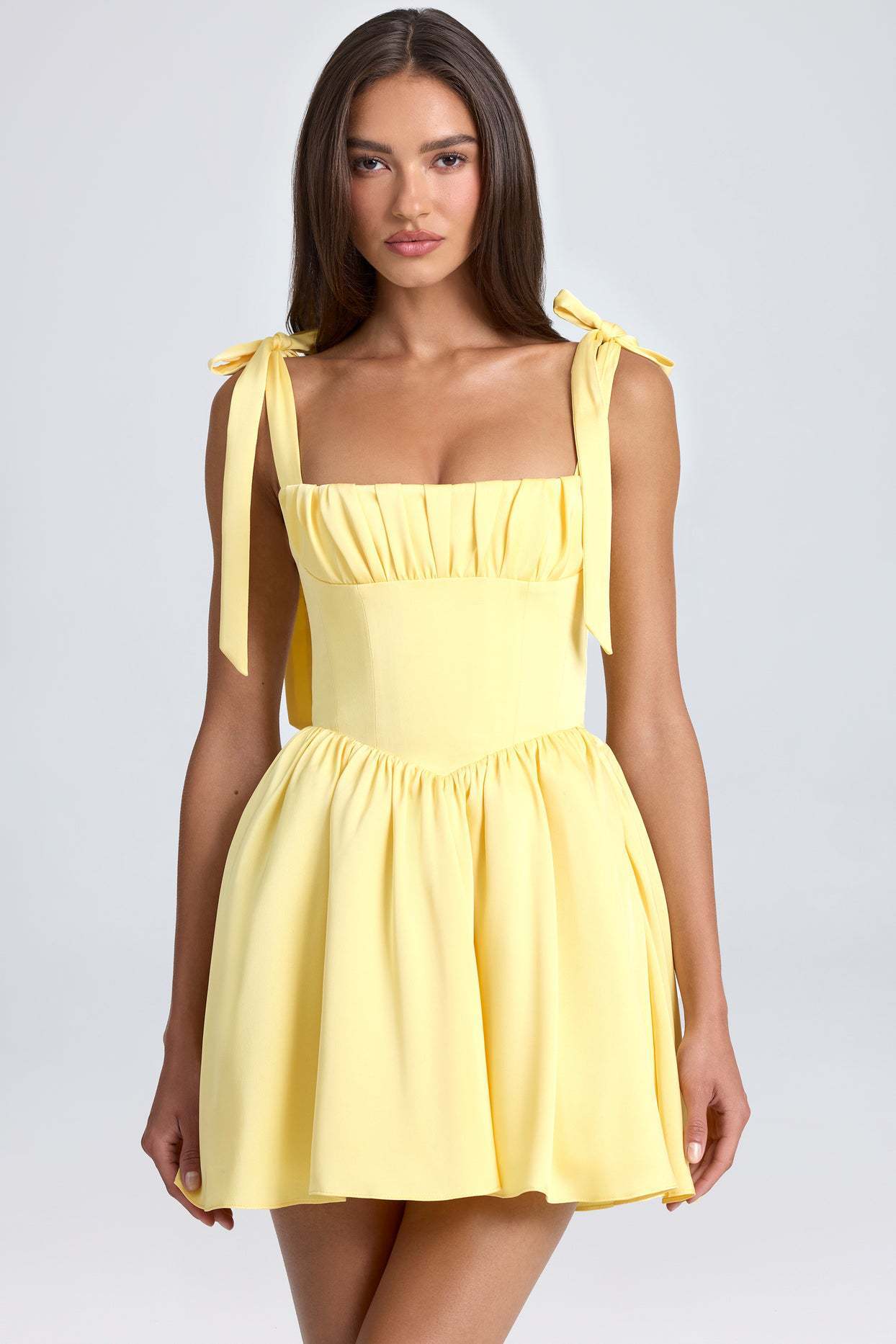 Robe à bretelles avec nœud papillon, mode estivale, dos nu, col carré, taille haute, courte, vêtements de plage pour femmes - KaoKao