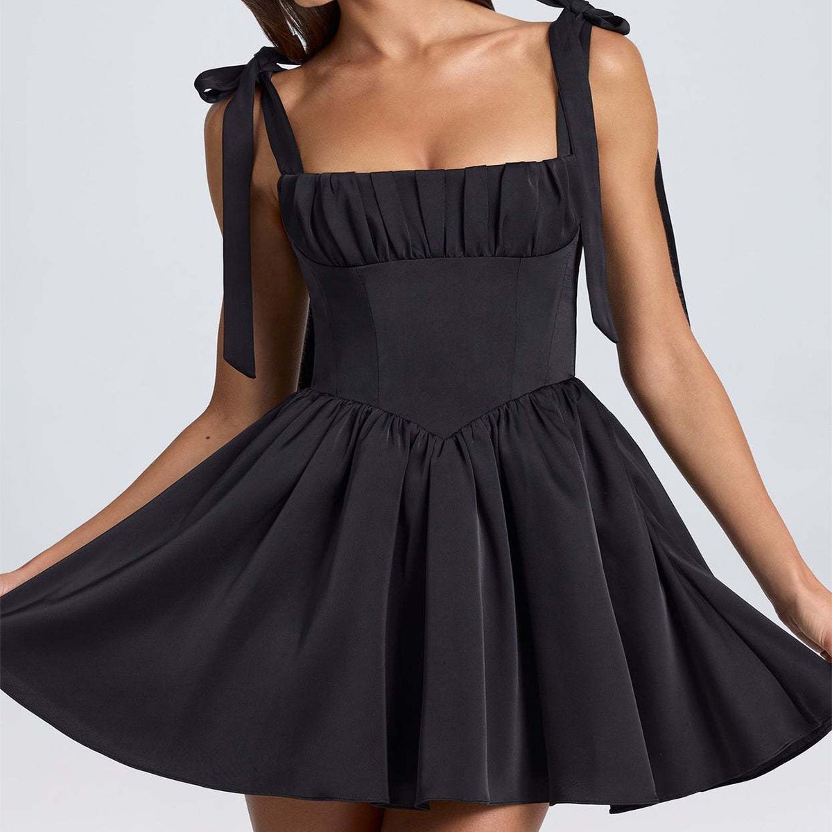 Robe à bretelles avec nœud papillon, mode estivale, dos nu, col carré, taille haute, courte, vêtements de plage pour femmes - KaoKao