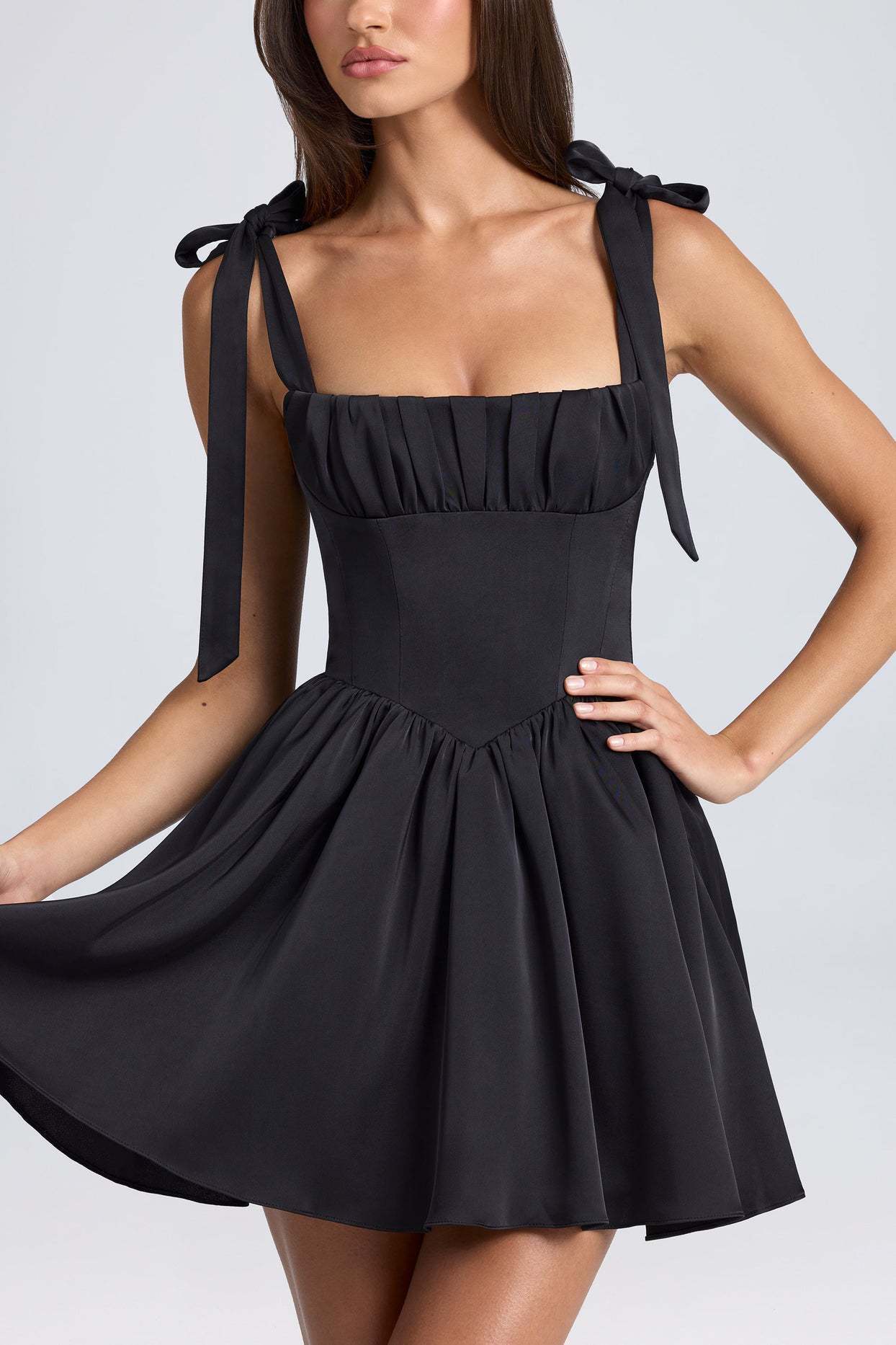Robe à bretelles avec nœud papillon, mode estivale, dos nu, col carré, taille haute, courte, vêtements de plage pour femmes - KaoKao