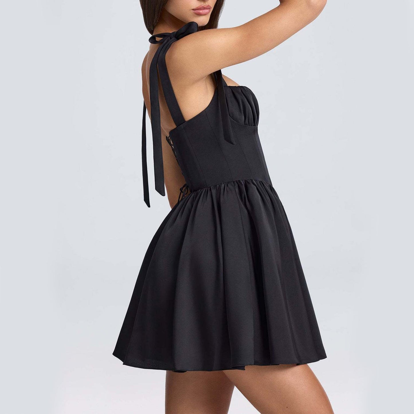 Robe à bretelles avec nœud papillon, mode estivale, dos nu, col carré, taille haute, courte, vêtements de plage pour femmes - KaoKao