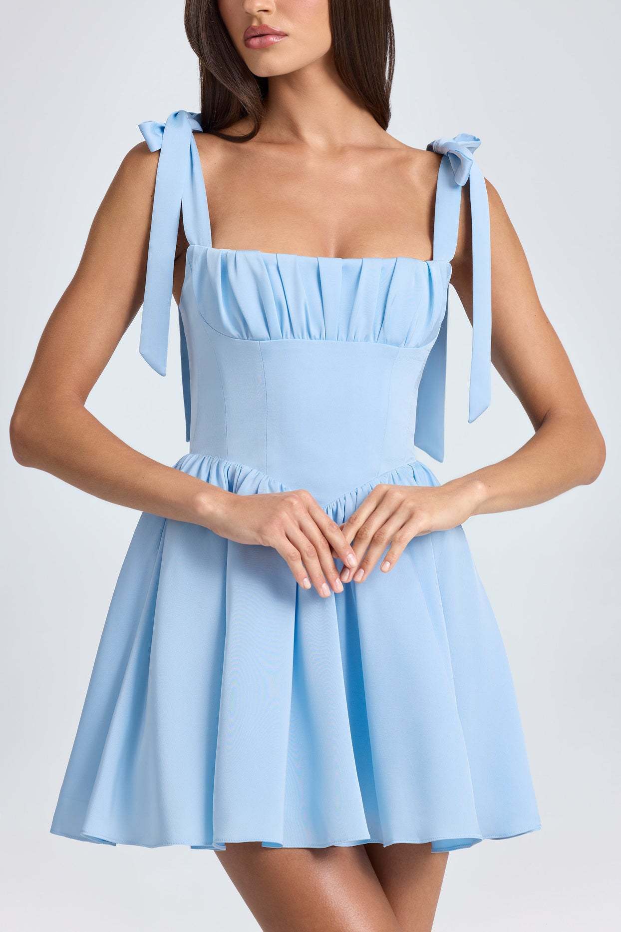 Robe à bretelles avec nœud papillon, mode estivale, dos nu, col carré, taille haute, courte, vêtements de plage pour femmes - KaoKao