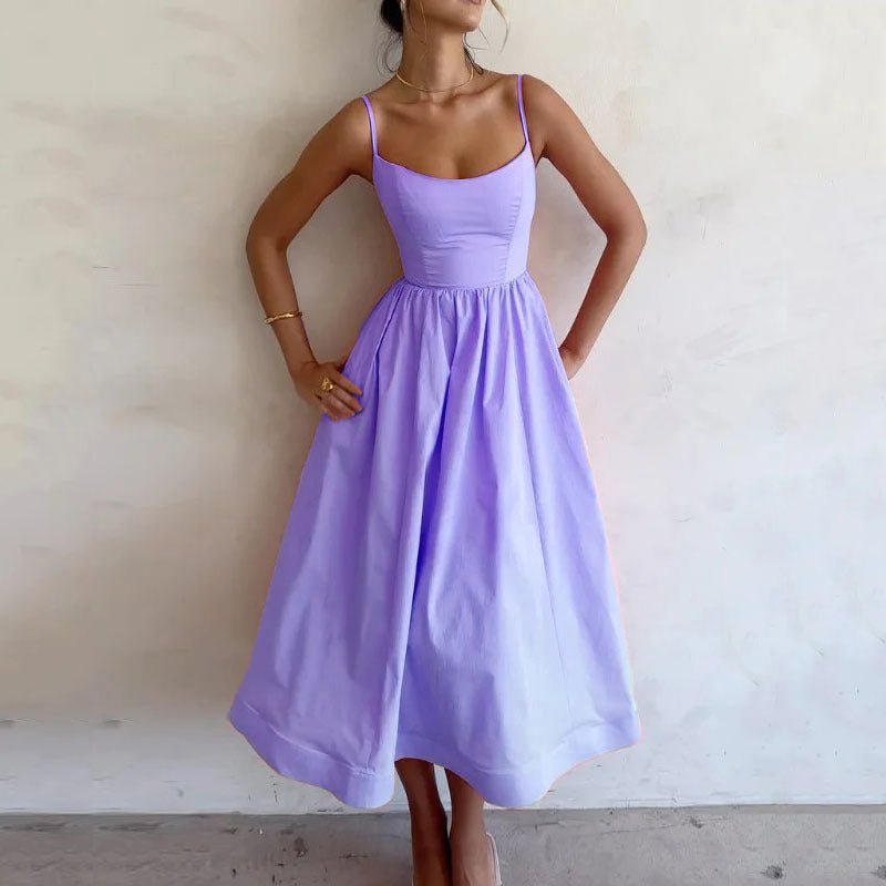 Robe à bretelles sexy et fraîche pour femme, couleur unie, imprimée - KaoKao