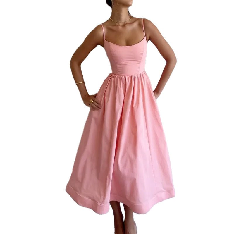Robe à bretelles sexy et fraîche pour femme, couleur unie, imprimée - KaoKao