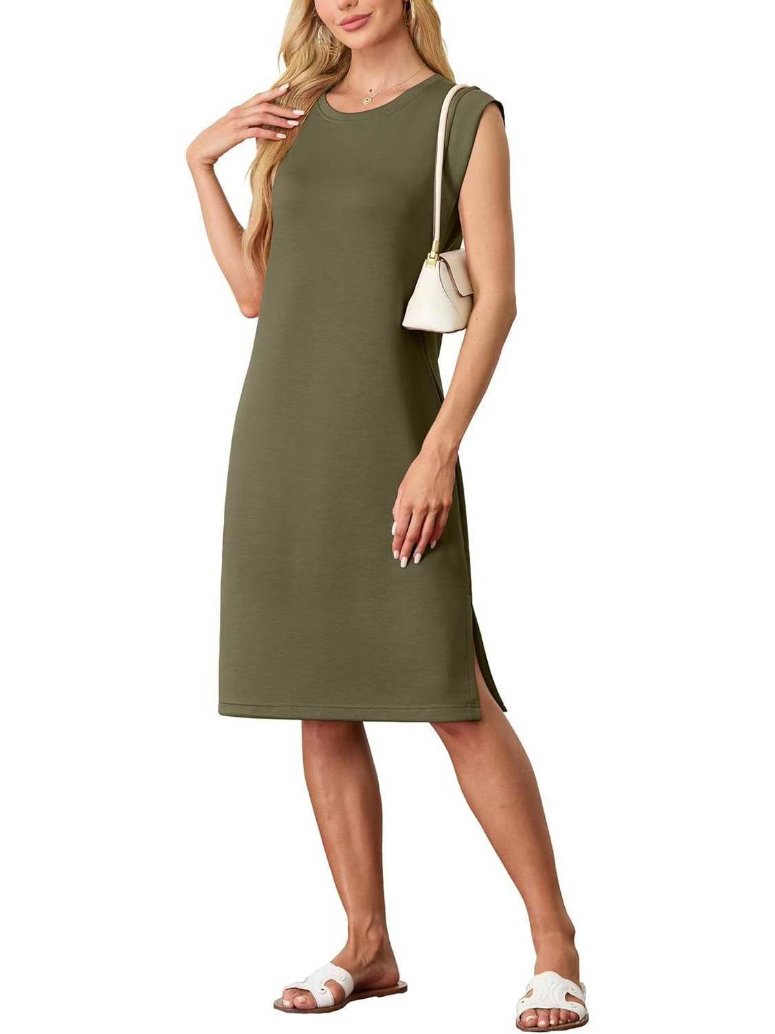 Robe à col rond sans manches et poches fendues pour femme - KaoKao