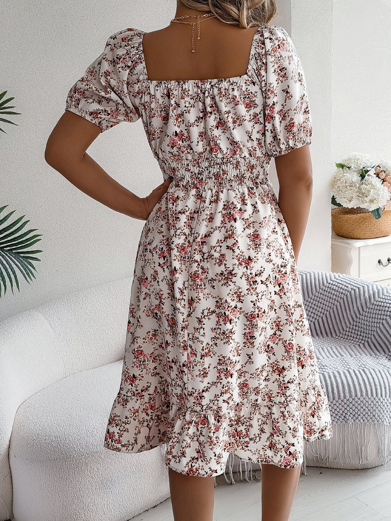 Robe à imprimé floral et col carré, mode estivale, volants, vêtements pour femmes - KaoKao