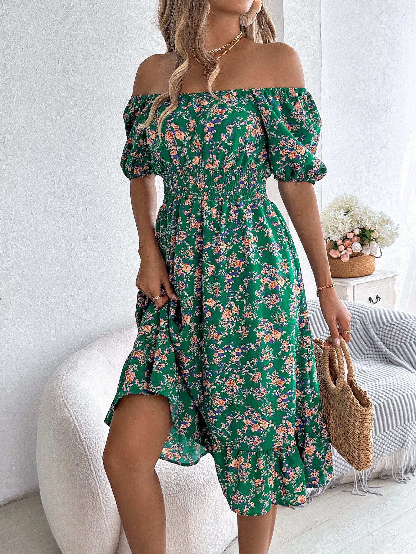 Robe à imprimé floral et col carré, mode estivale, volants, vêtements pour femmes - KaoKao