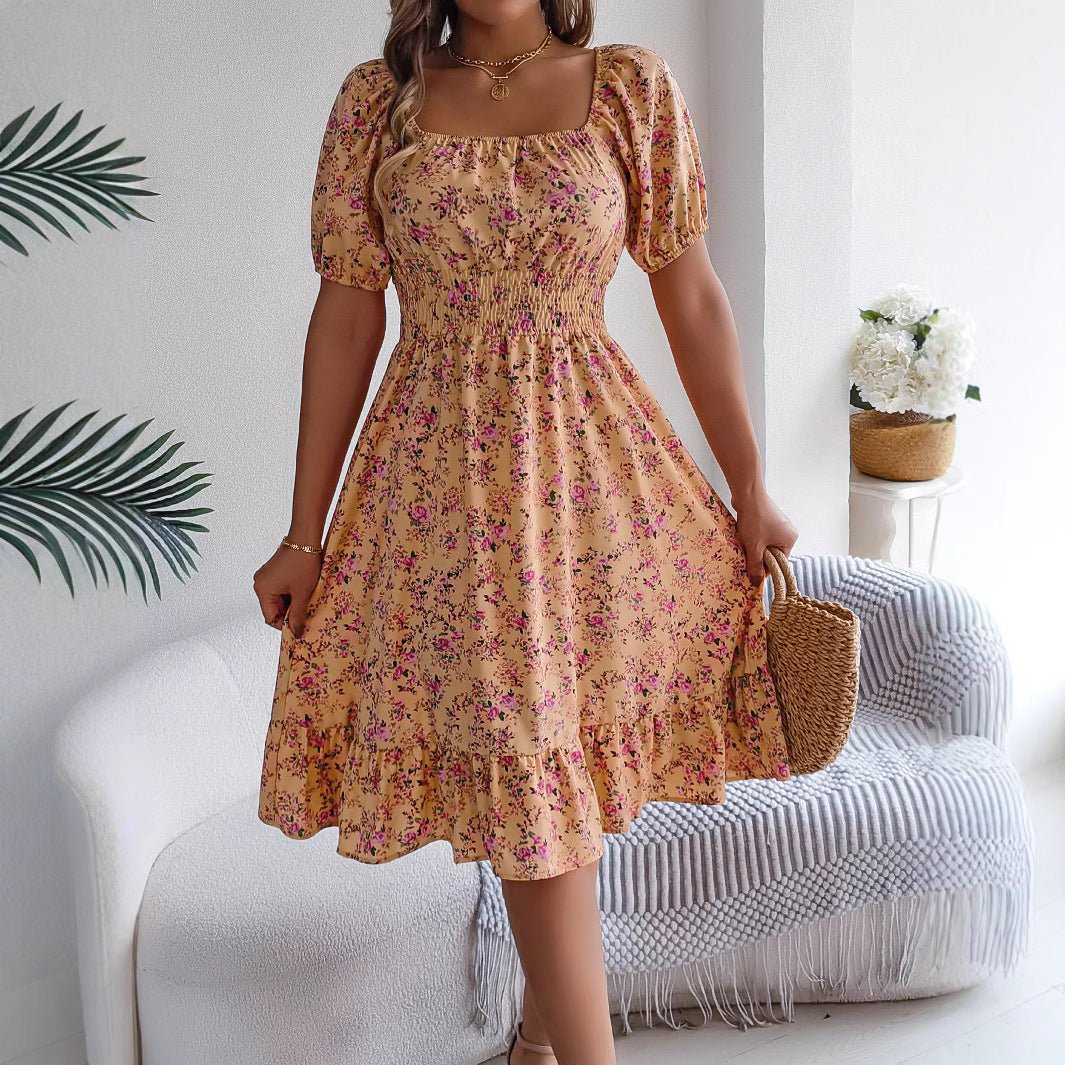 Robe à imprimé floral et col carré, mode estivale, volants, vêtements pour femmes - KaoKao