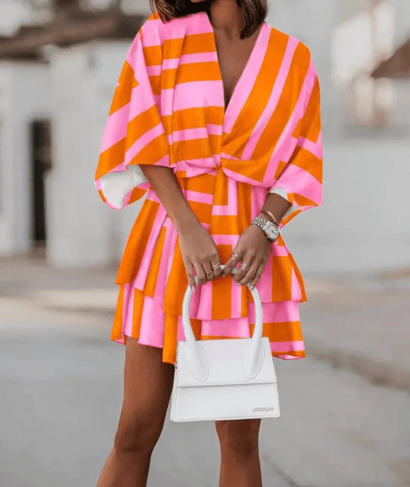 Robe ample à imprimé tendance, col en V, manches poupées - KaoKao