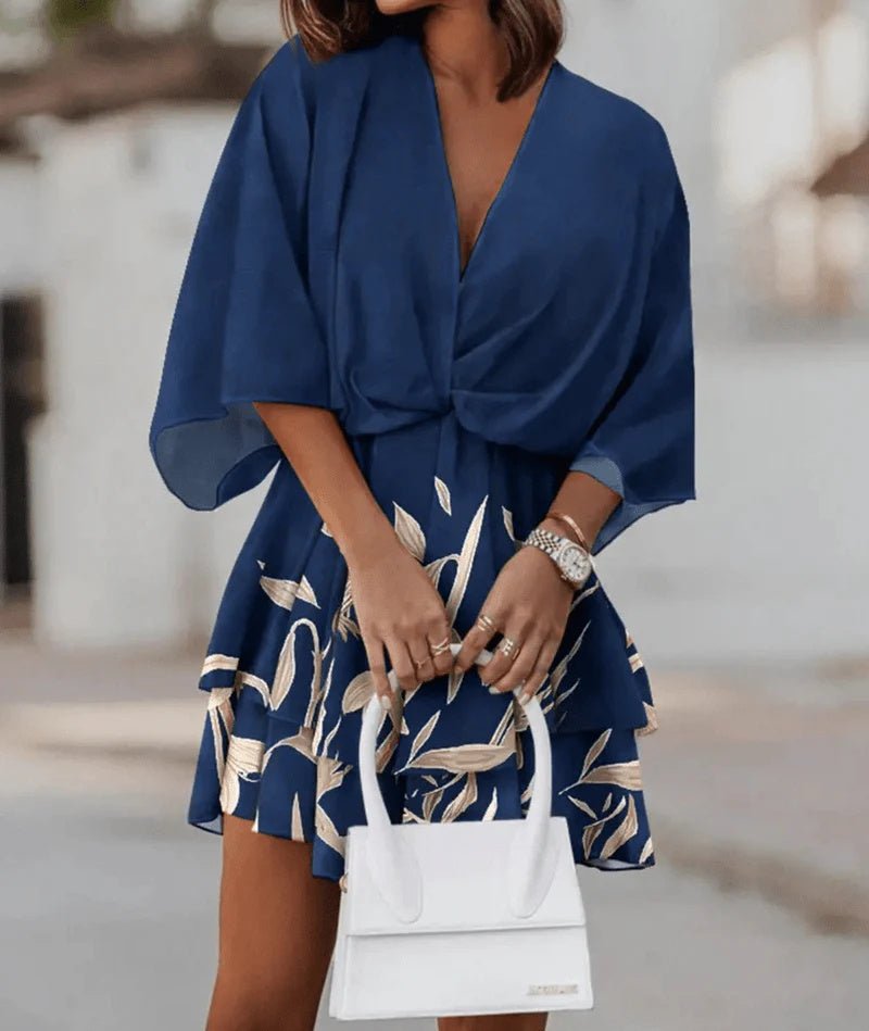 Robe ample à imprimé tendance, col en V, manches poupées - KaoKao