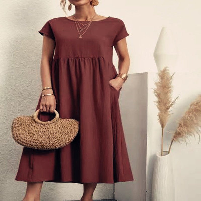 Robe ample sans manches en coton et lin, couleur unie, style européen et américain, avec poches - KaoKao