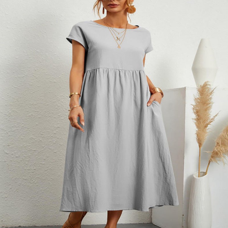 Robe ample sans manches en coton et lin, couleur unie, style européen et américain, avec poches - KaoKao