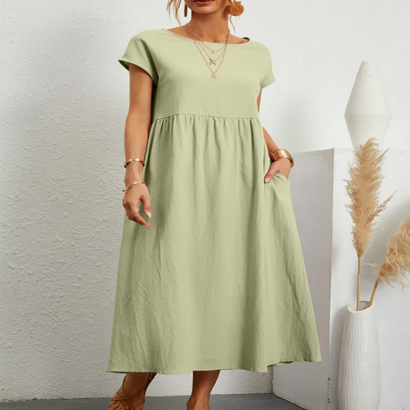 Robe ample sans manches en coton et lin, couleur unie, style européen et américain, avec poches - KaoKao