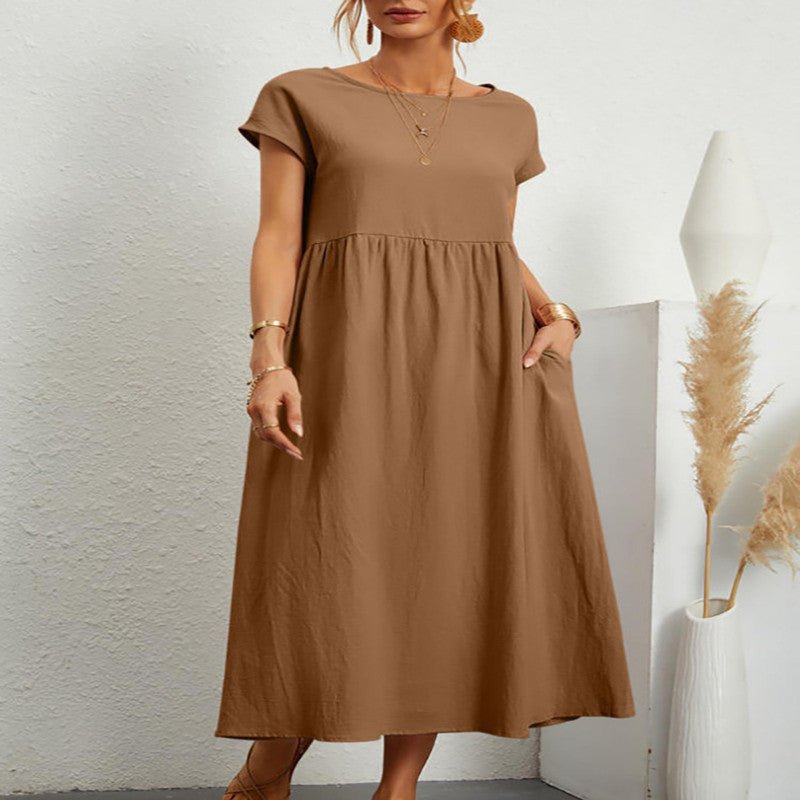 Robe ample sans manches en coton et lin, couleur unie, style européen et américain, avec poches - KaoKao