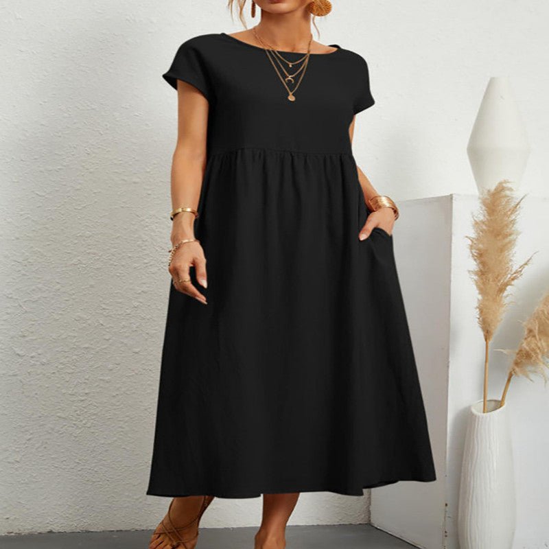 Robe ample sans manches en coton et lin, couleur unie, style européen et américain, avec poches - KaoKao
