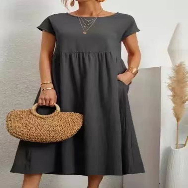Robe ample sans manches en coton et lin, couleur unie, style européen et américain, avec poches - KaoKao