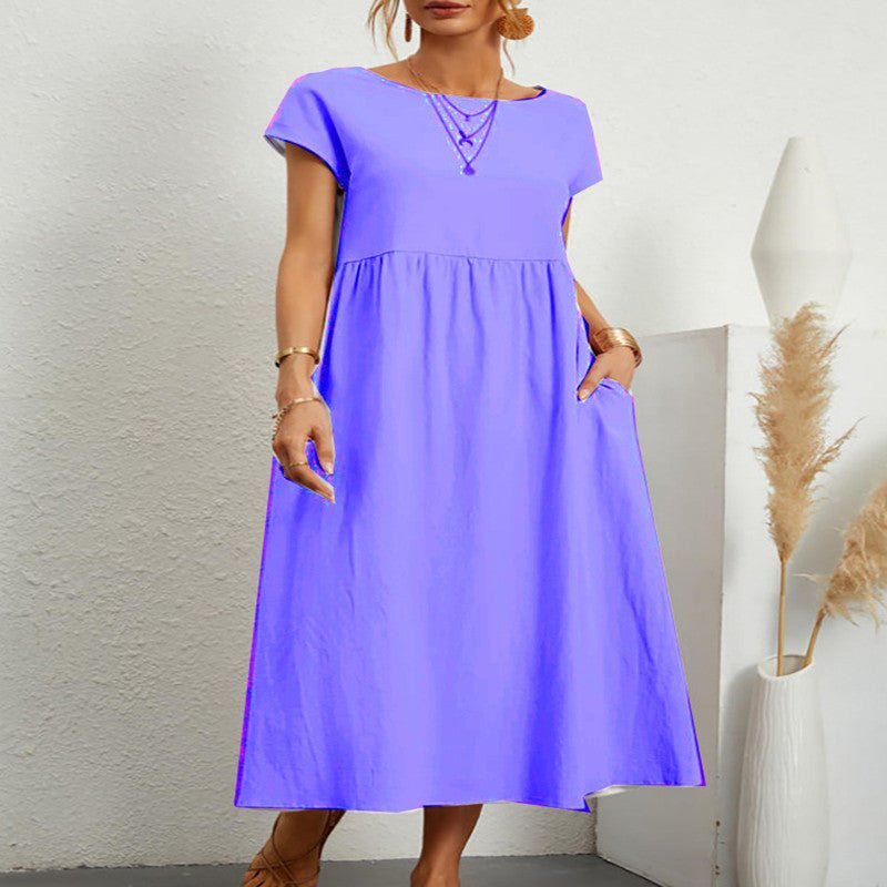 Robe ample sans manches en coton et lin, couleur unie, style européen et américain, avec poches - KaoKao