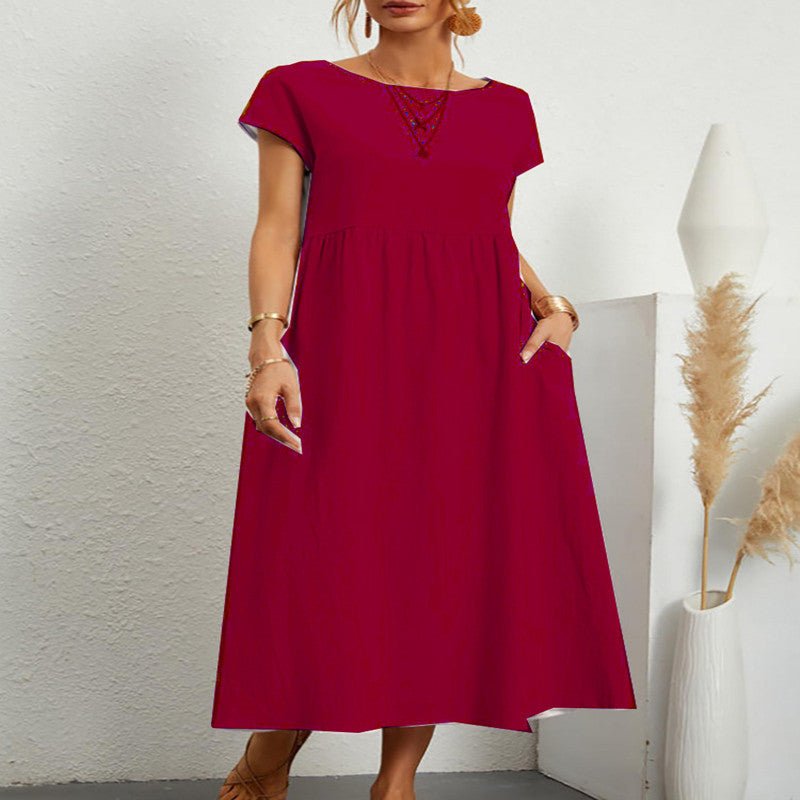 Robe ample sans manches en coton et lin, couleur unie, style européen et américain, avec poches - KaoKao