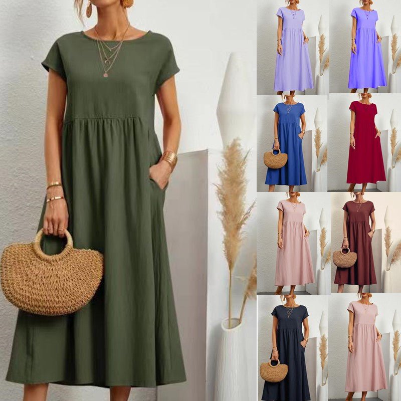 Robe ample sans manches en coton et lin, couleur unie, style européen et américain, avec poches - KaoKao