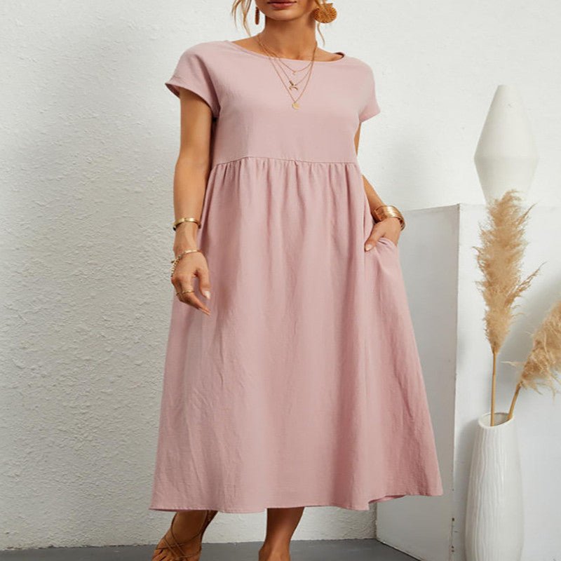 Robe ample sans manches en coton et lin, couleur unie, style européen et américain, avec poches - KaoKao