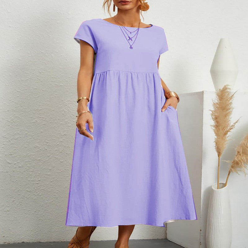 Robe ample sans manches en coton et lin, couleur unie, style européen et américain, avec poches - KaoKao
