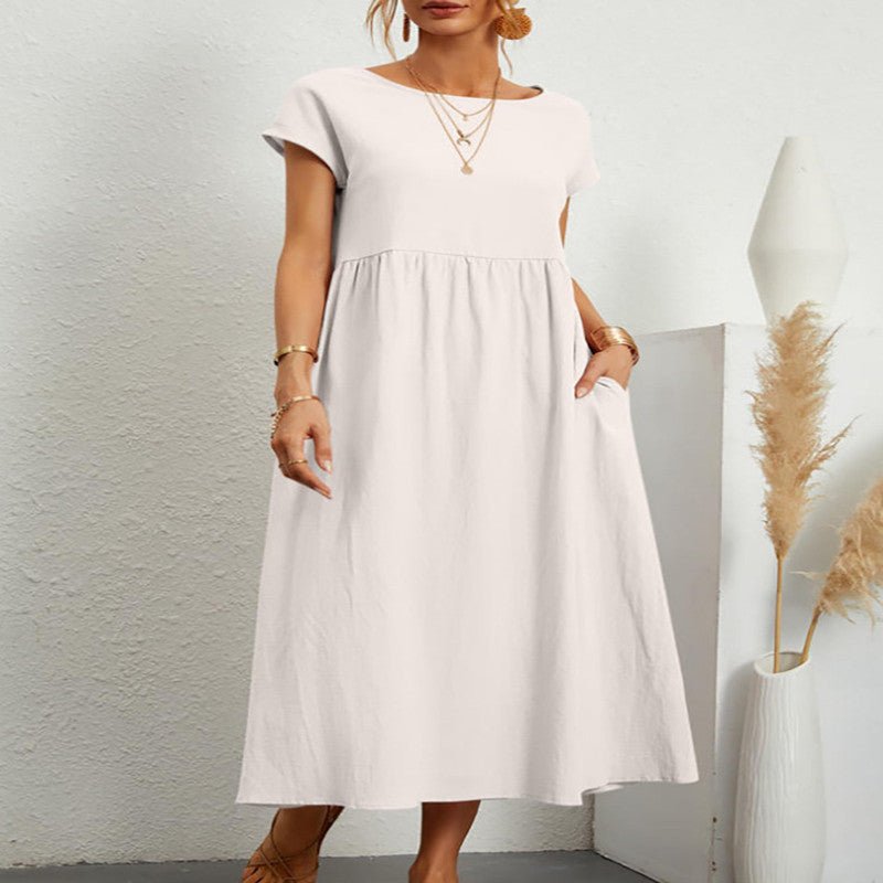 Robe ample sans manches en coton et lin, couleur unie, style européen et américain, avec poches - KaoKao