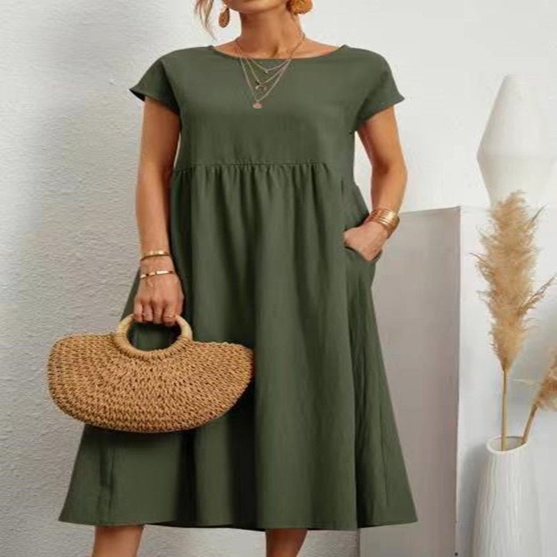 Robe ample sans manches en coton et lin, couleur unie, style européen et américain, avec poches - KaoKao