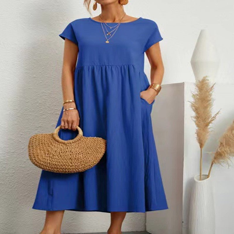 Robe ample sans manches en coton et lin, couleur unie, style européen et américain, avec poches - KaoKao