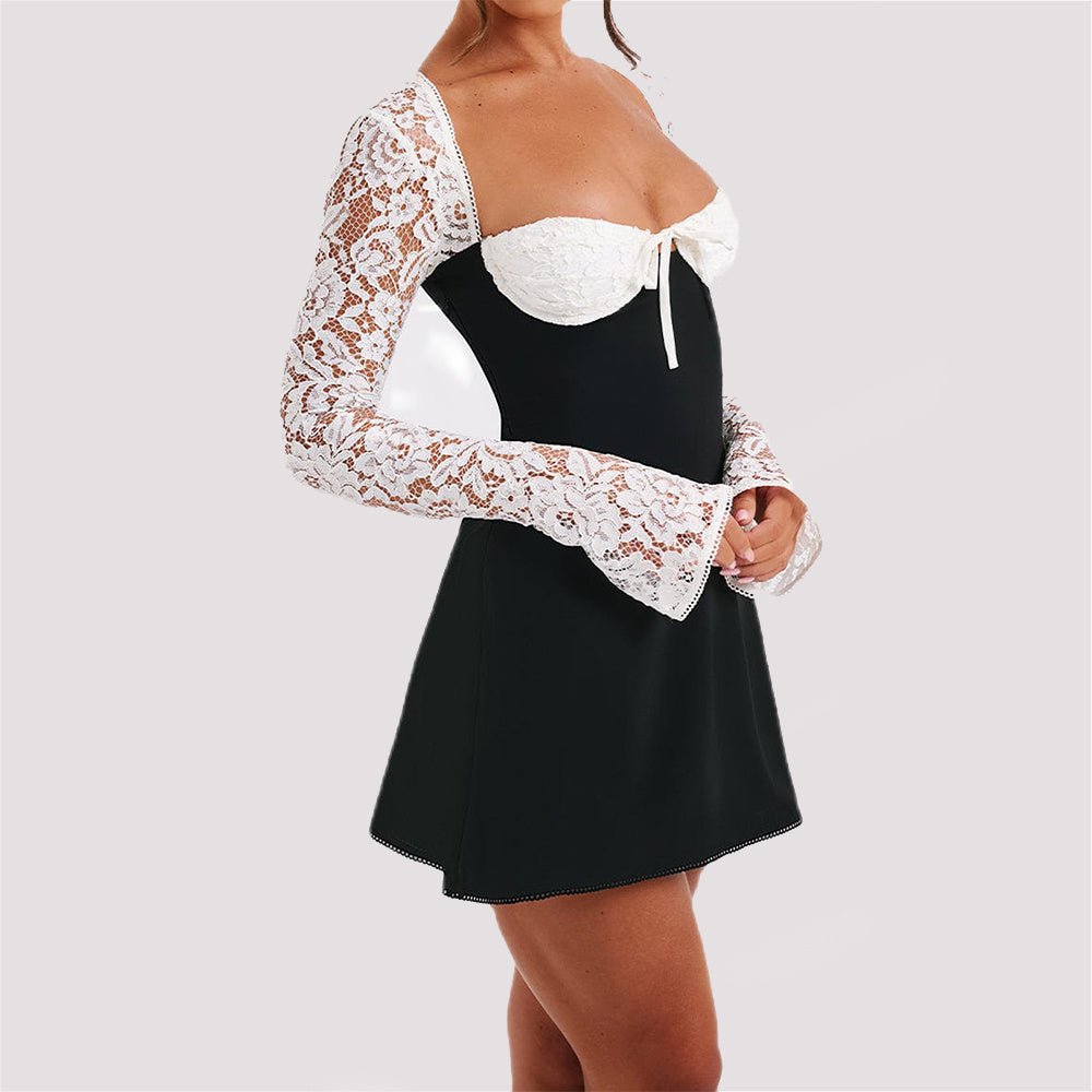 Robe corset à manches longues en dentelle, style Y2K, sexy, dos nu, à lacets, courte, vêtements pour femmes - KaoKao
