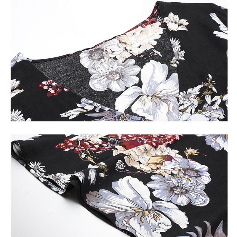 Robe de plage fleurie d'été avec col en V et taille élastique pour femme - KaoKao