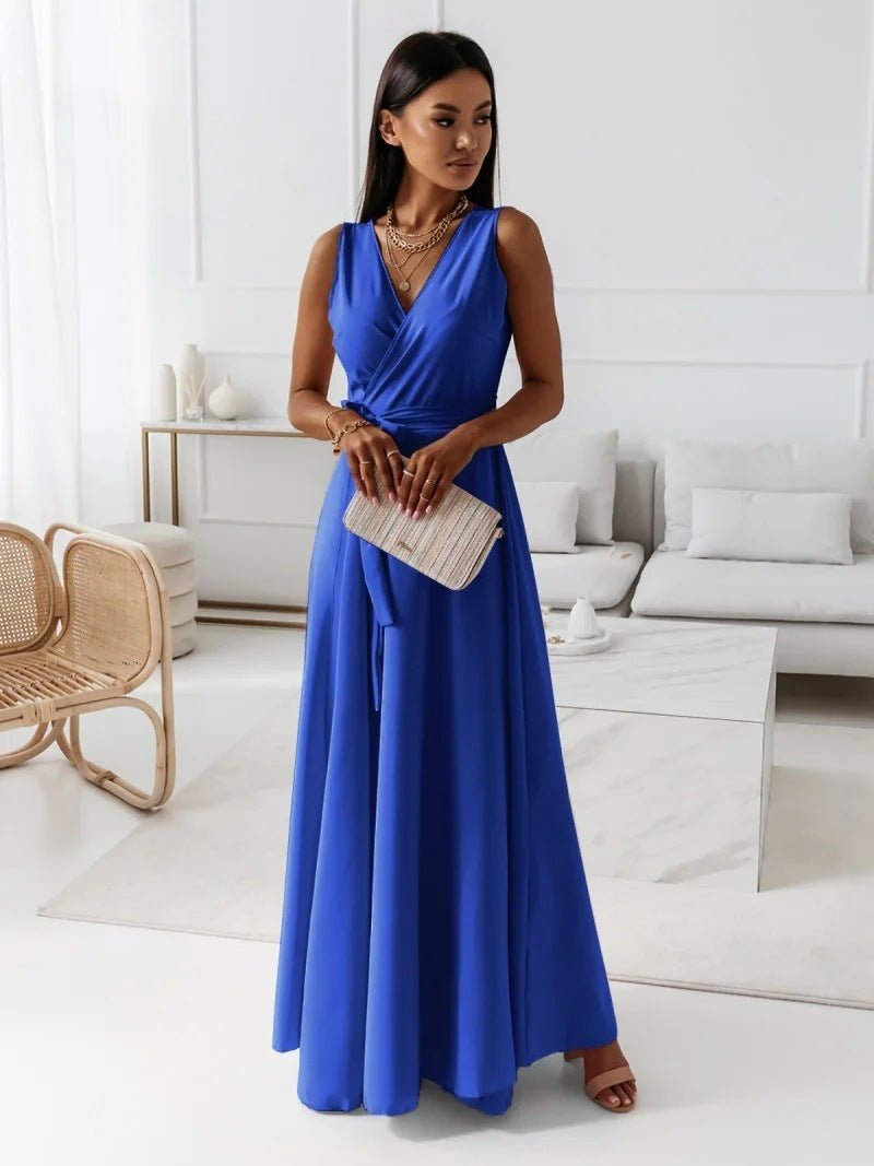 Robe de soirée unie à col en V pour femme - KaoKao