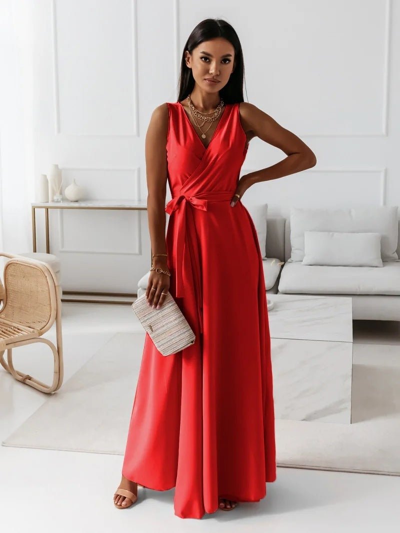 Robe de soirée unie à col en V pour femme - KaoKao