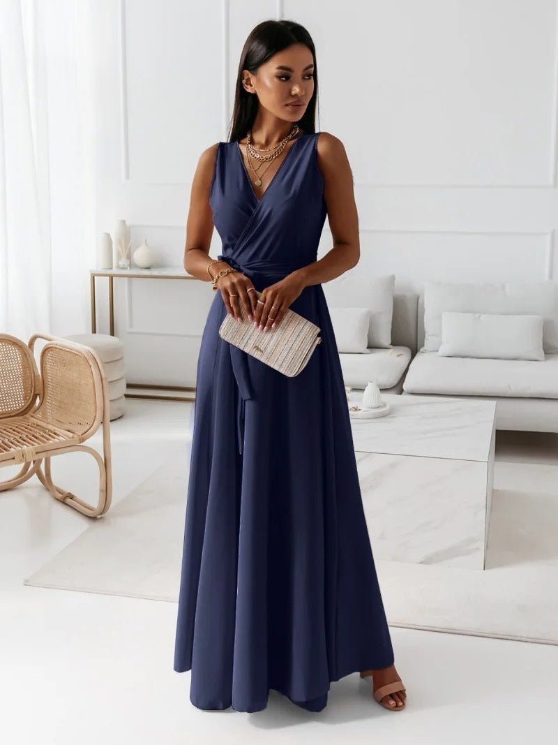 Robe de soirée unie à col en V pour femme - KaoKao