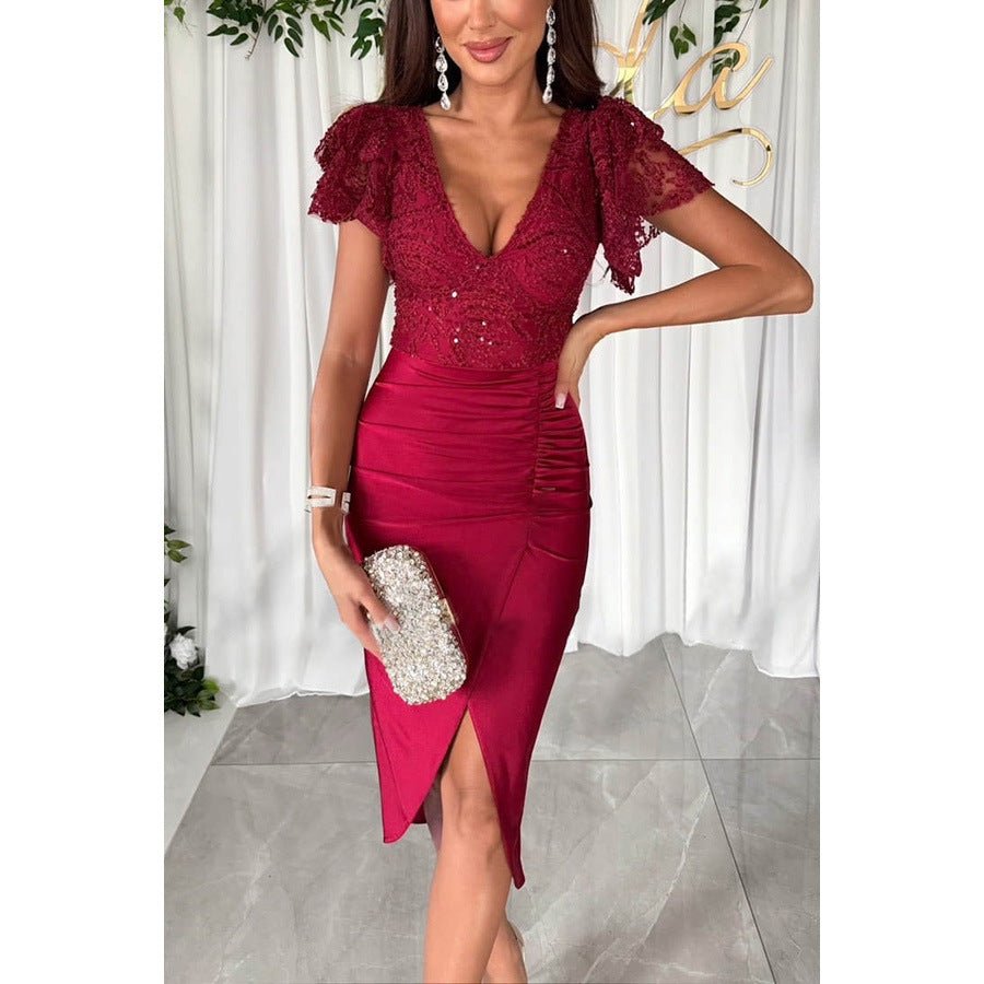 Robe décontractée à manches courtes fendue pour femme - KaoKao