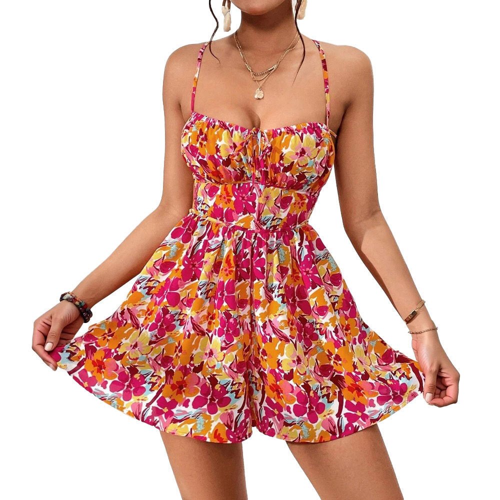Robe d'été à imprimé floral pour femme, avec lacets dans le dos, idéale pour les vacances en bord de mer - KaoKao