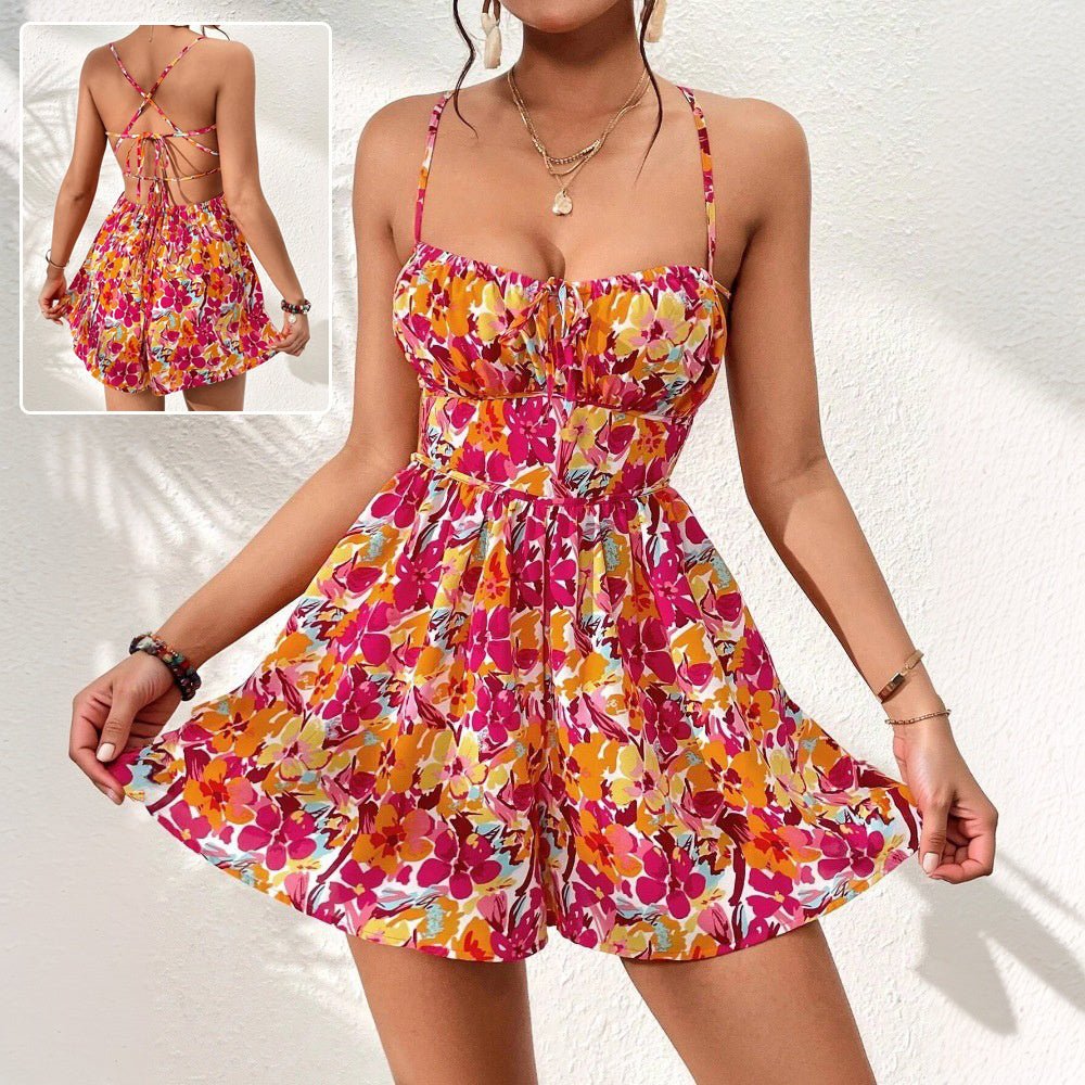 Robe d'été à imprimé floral pour femme, avec lacets dans le dos, idéale pour les vacances en bord de mer - KaoKao
