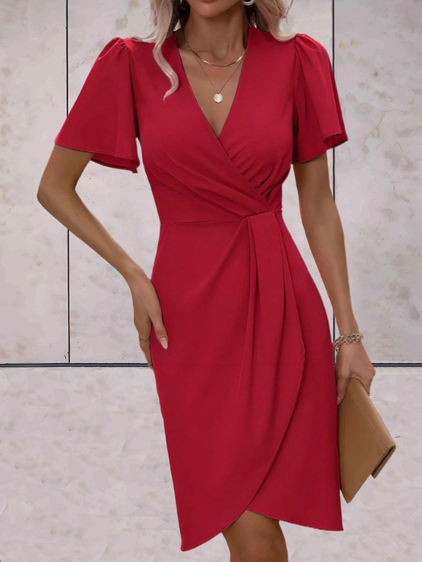 Robe d'été à manches courtes et col en V, tenue de plage à taille ajustée, vêtements pour femmes - KaoKao