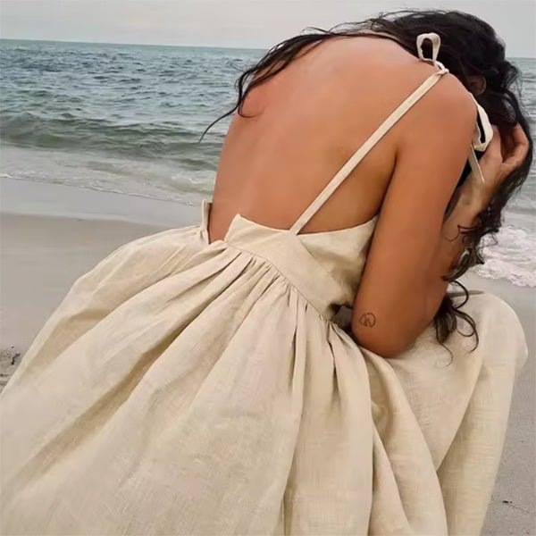 Robe d'été fendue à bretelles et col en V, dos nu, taille haute, longue, tendance, pour femmes - KaoKao