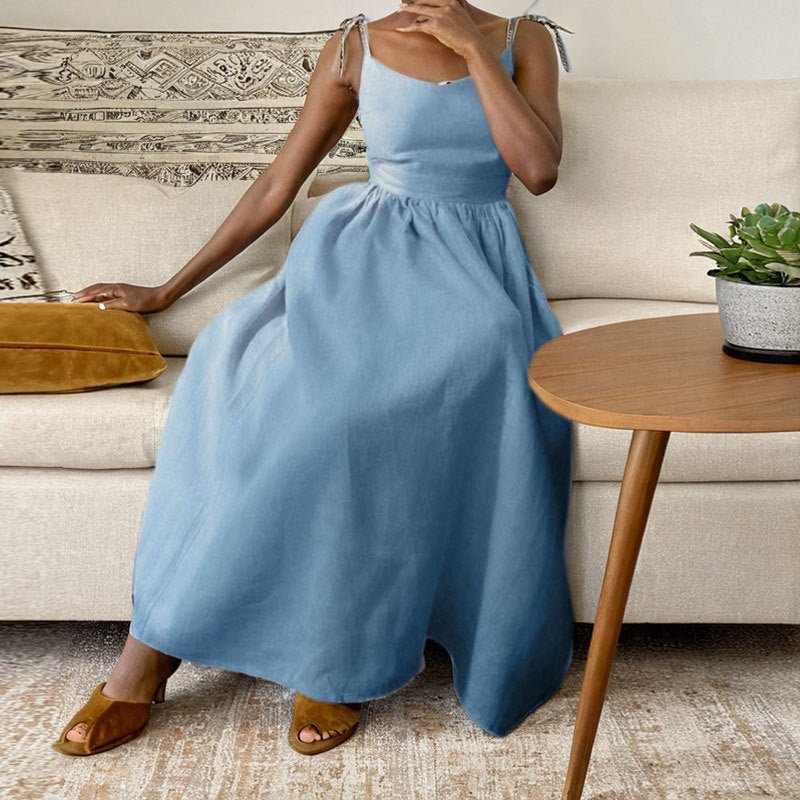 Robe d'été fendue à bretelles et col en V, dos nu, taille haute, longue, tendance, pour femmes - KaoKao