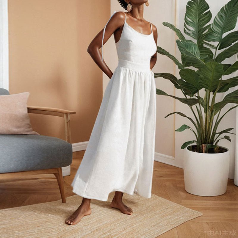 Robe d'été fendue à bretelles et col en V, dos nu, taille haute, longue, tendance, pour femmes - KaoKao