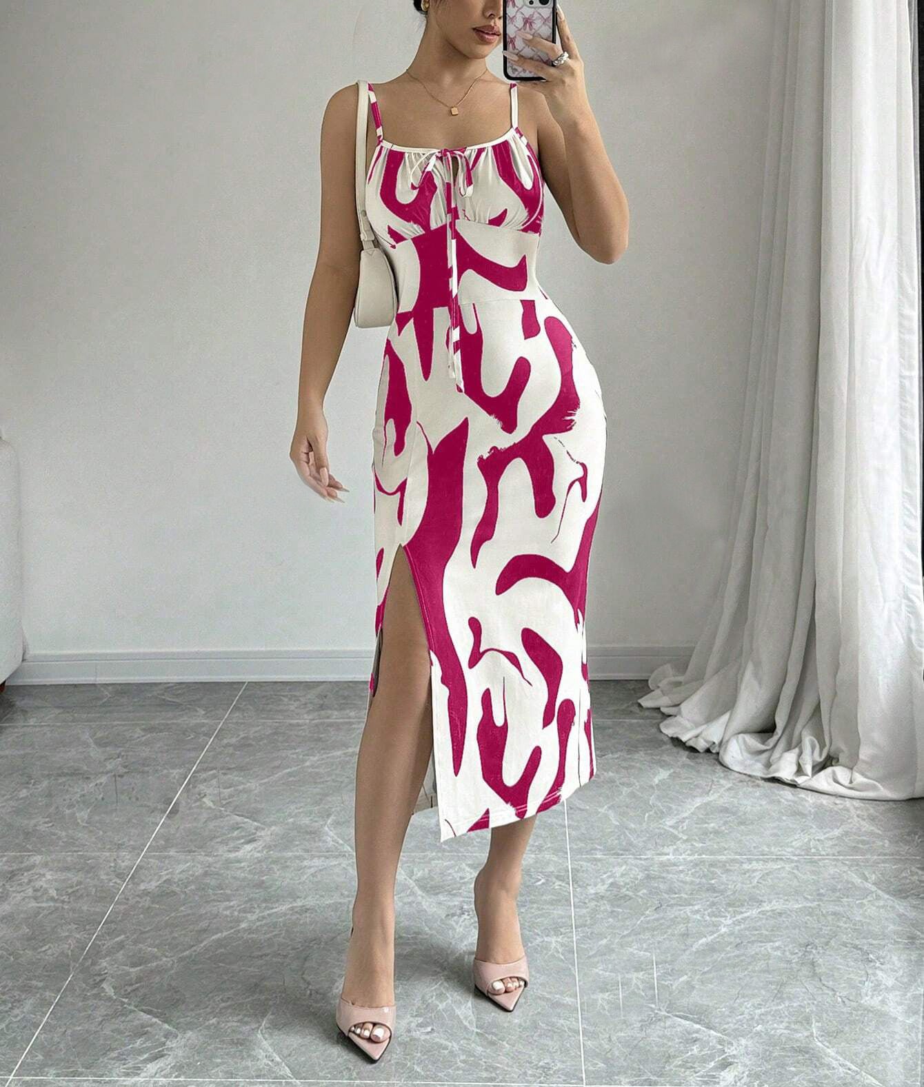 Robe d'été imprimée à bretelles fendues, mode slim à lacets, robes longues pour femmes - KaoKao