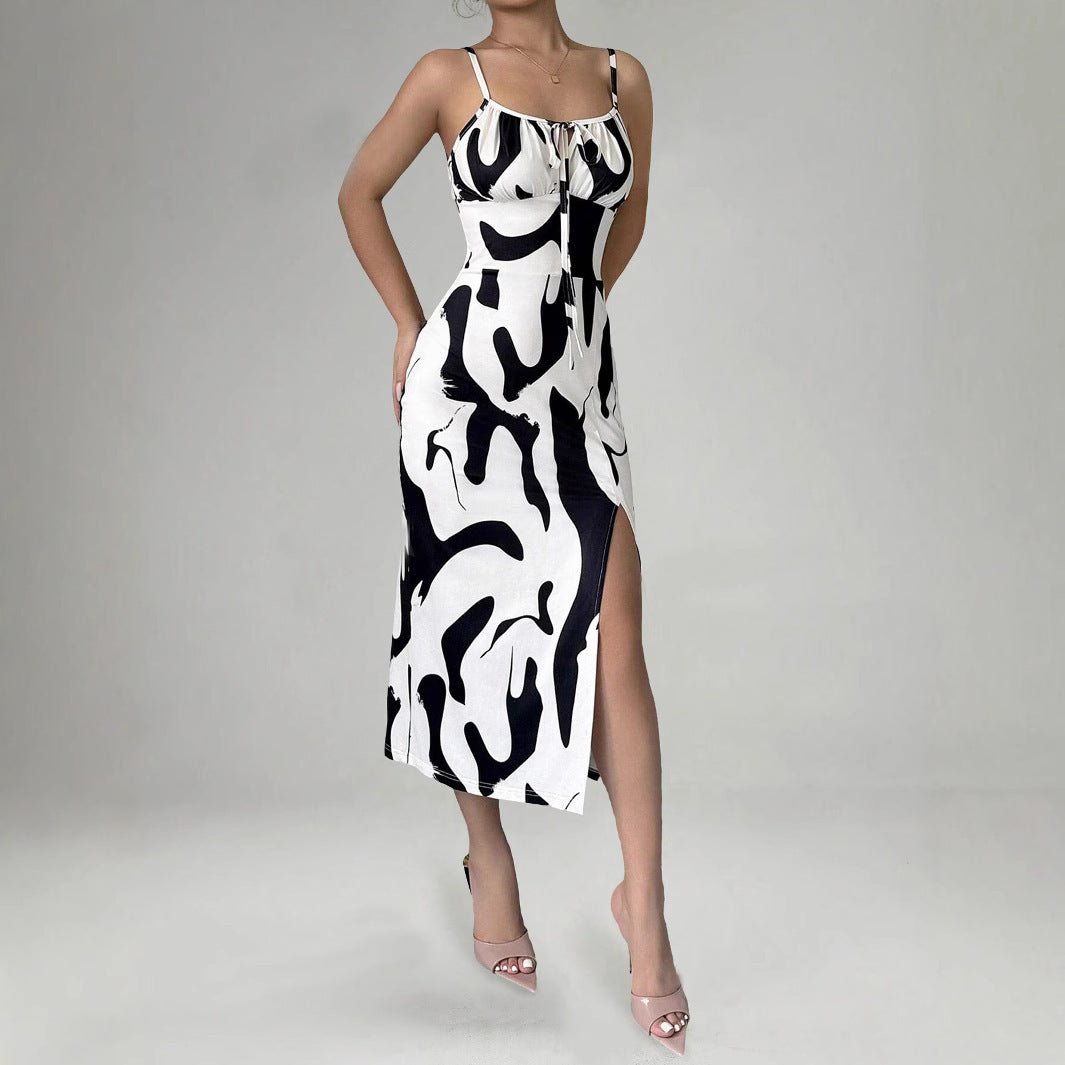 Robe d'été imprimée à bretelles fendues, mode slim à lacets, robes longues pour femmes - KaoKao