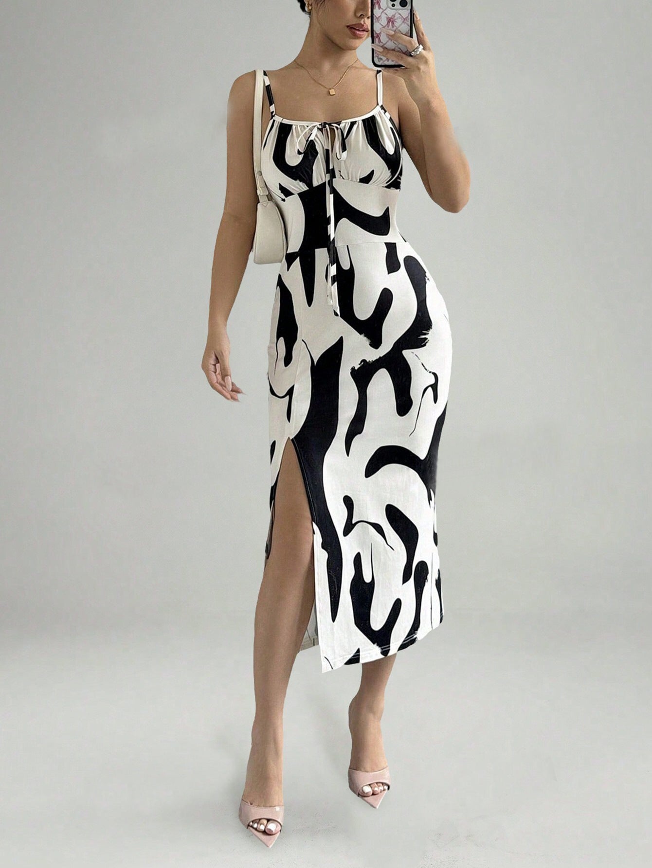 Robe d'été imprimée à bretelles fendues, mode slim à lacets, robes longues pour femmes - KaoKao