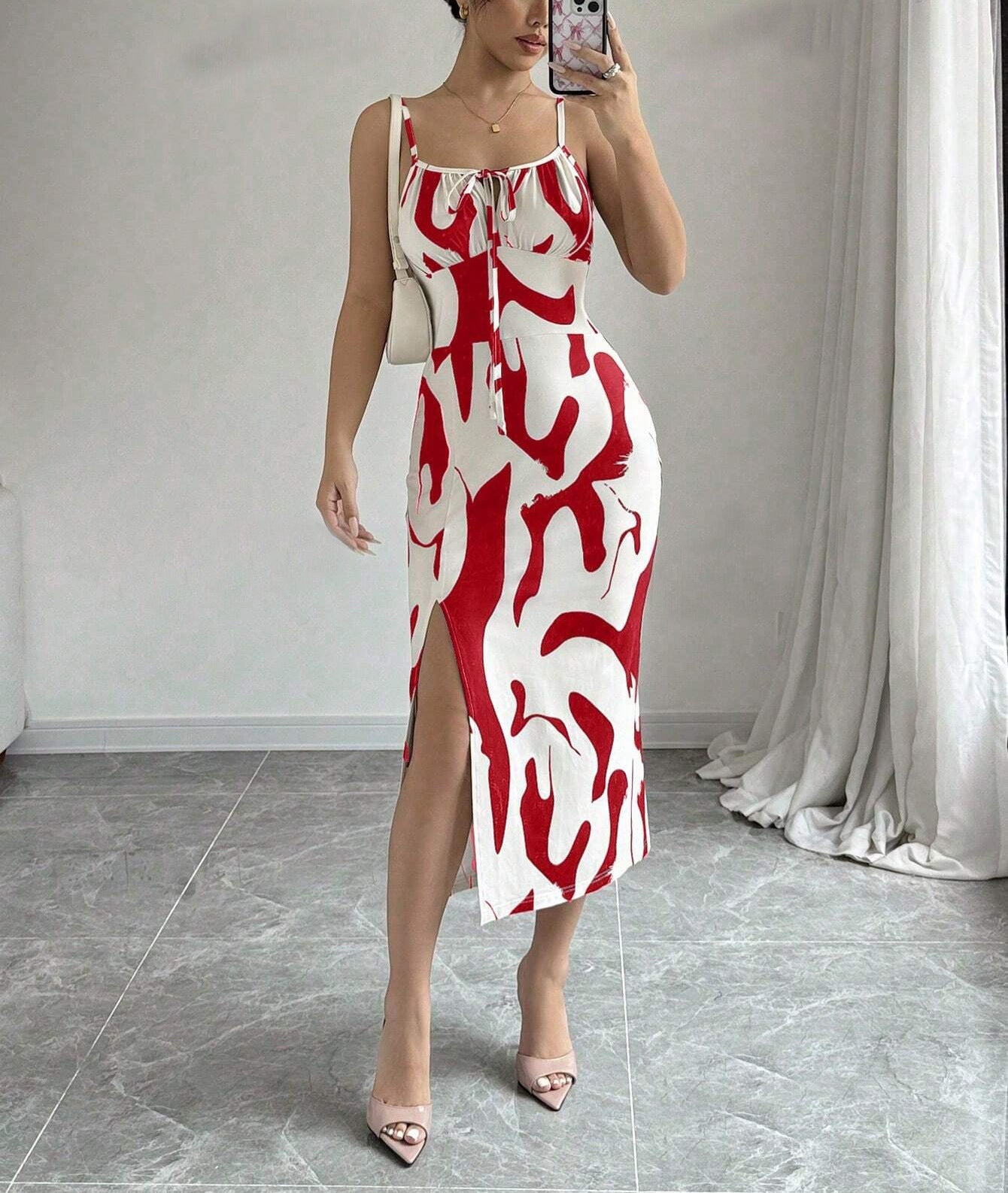 Robe d'été imprimée à bretelles fendues, mode slim à lacets, robes longues pour femmes - KaoKao