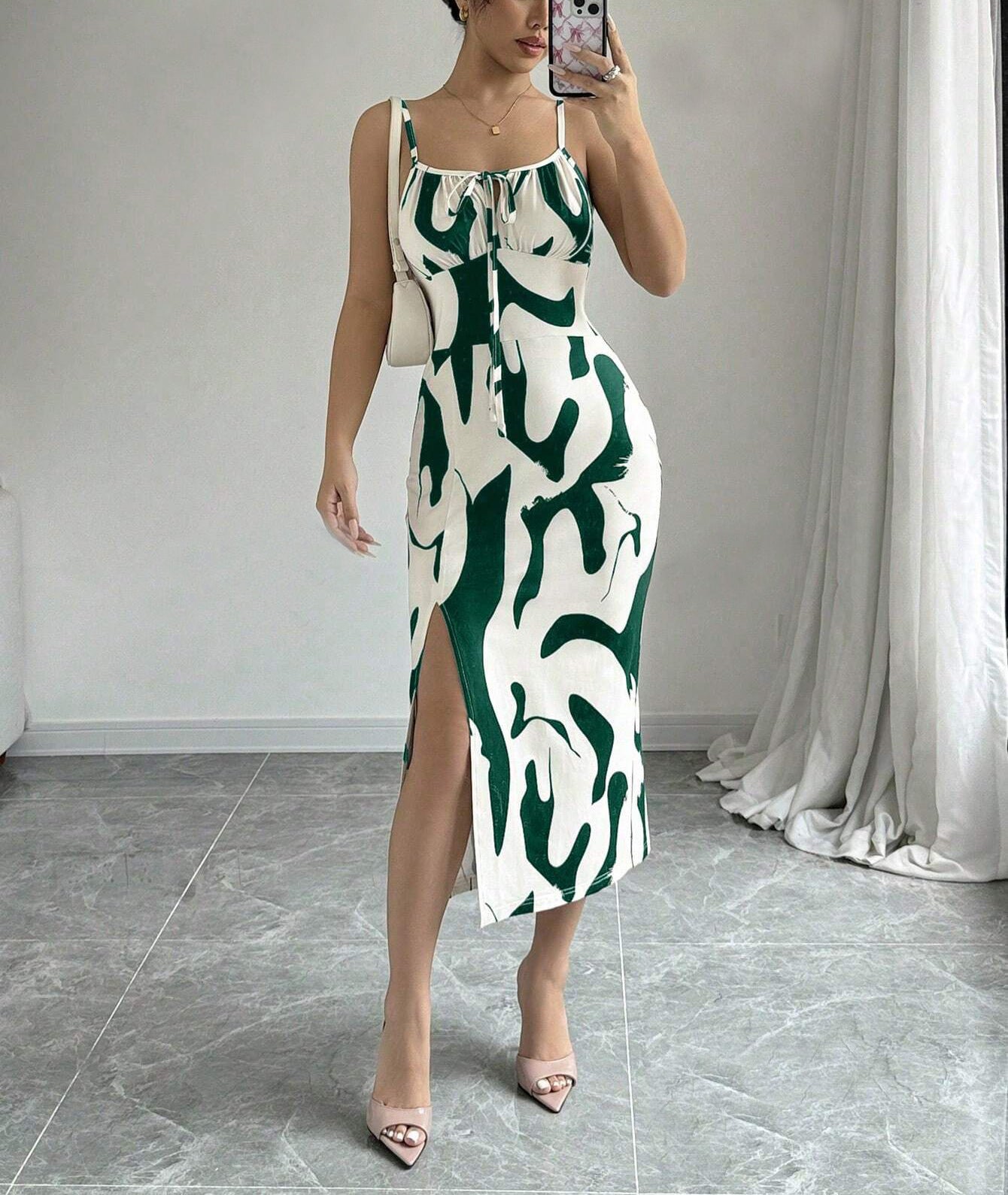 Robe d'été imprimée à bretelles fendues, mode slim à lacets, robes longues pour femmes - KaoKao