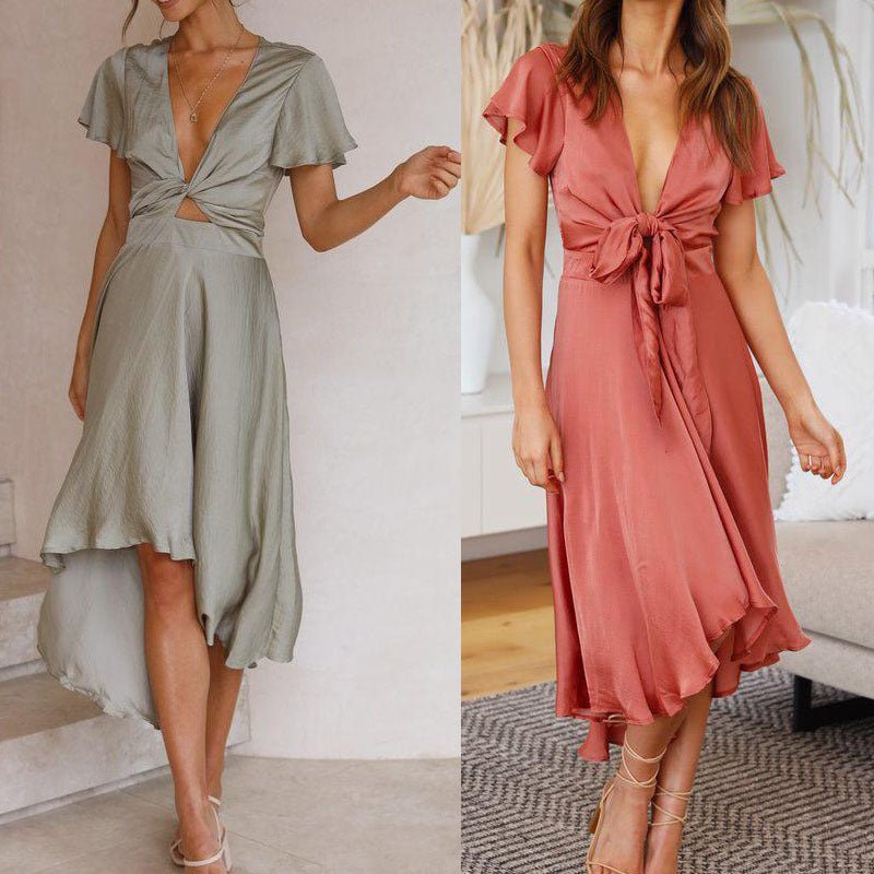 Robe d'été irrégulière à col en V pour femme - KaoKao