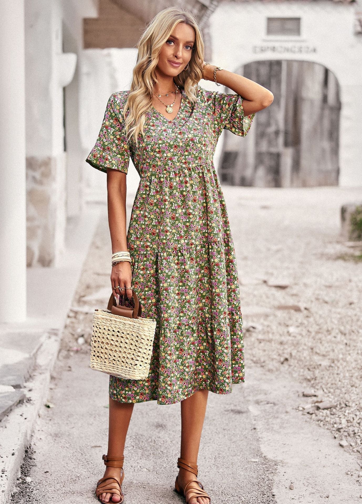 Robe élégante à col en V pour femme - KaoKao