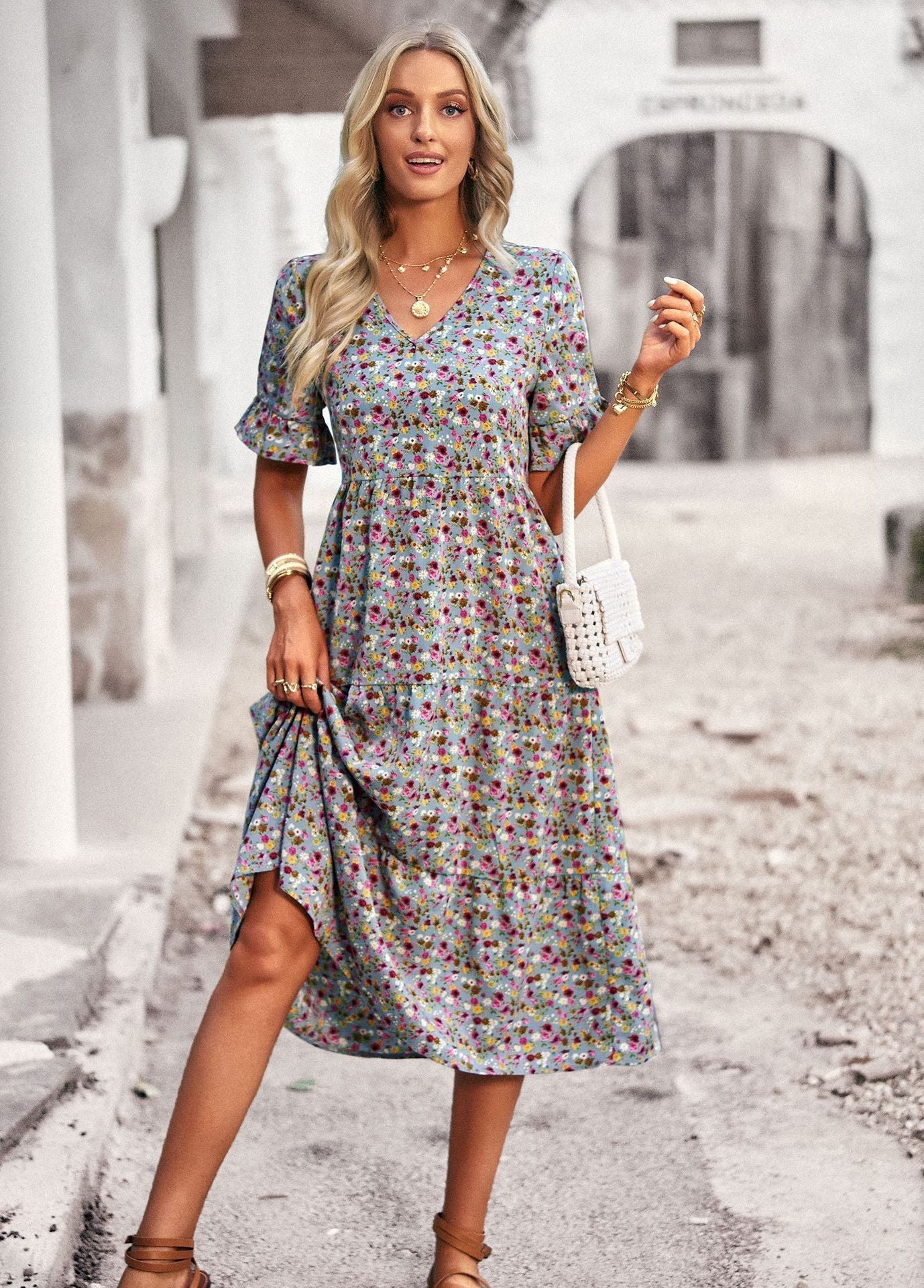 Robe élégante à col en V pour femme - KaoKao