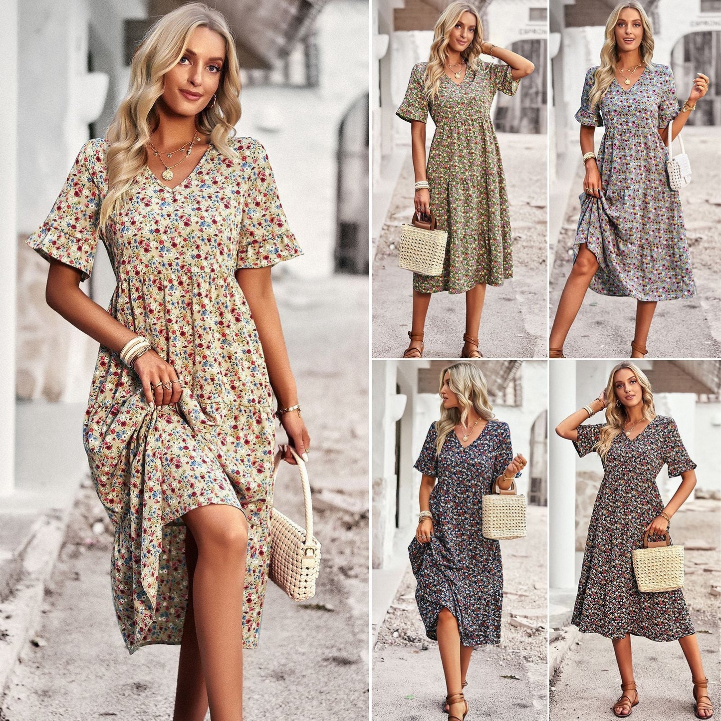Robe élégante à col en V pour femme - KaoKao
