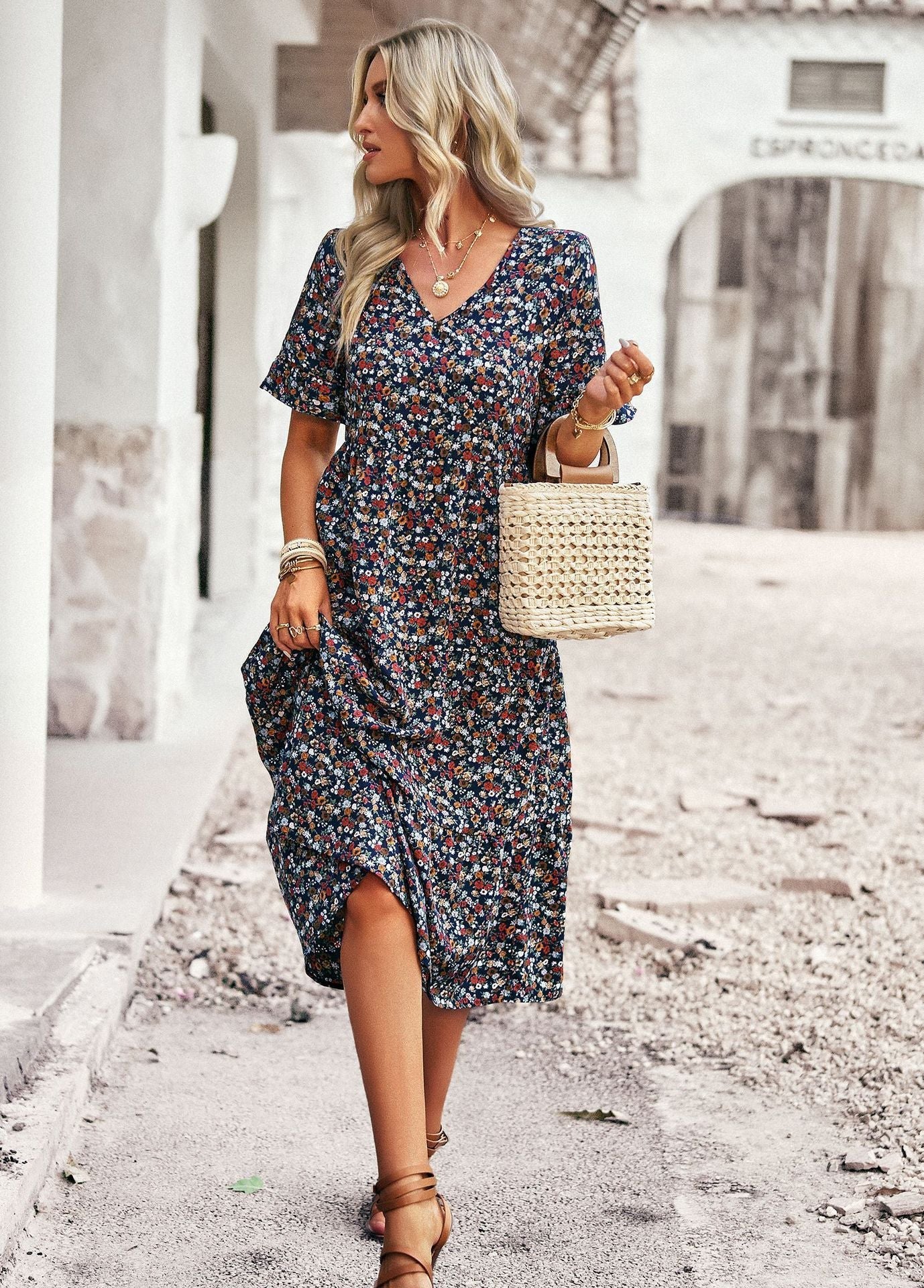 Robe élégante à col en V pour femme - KaoKao